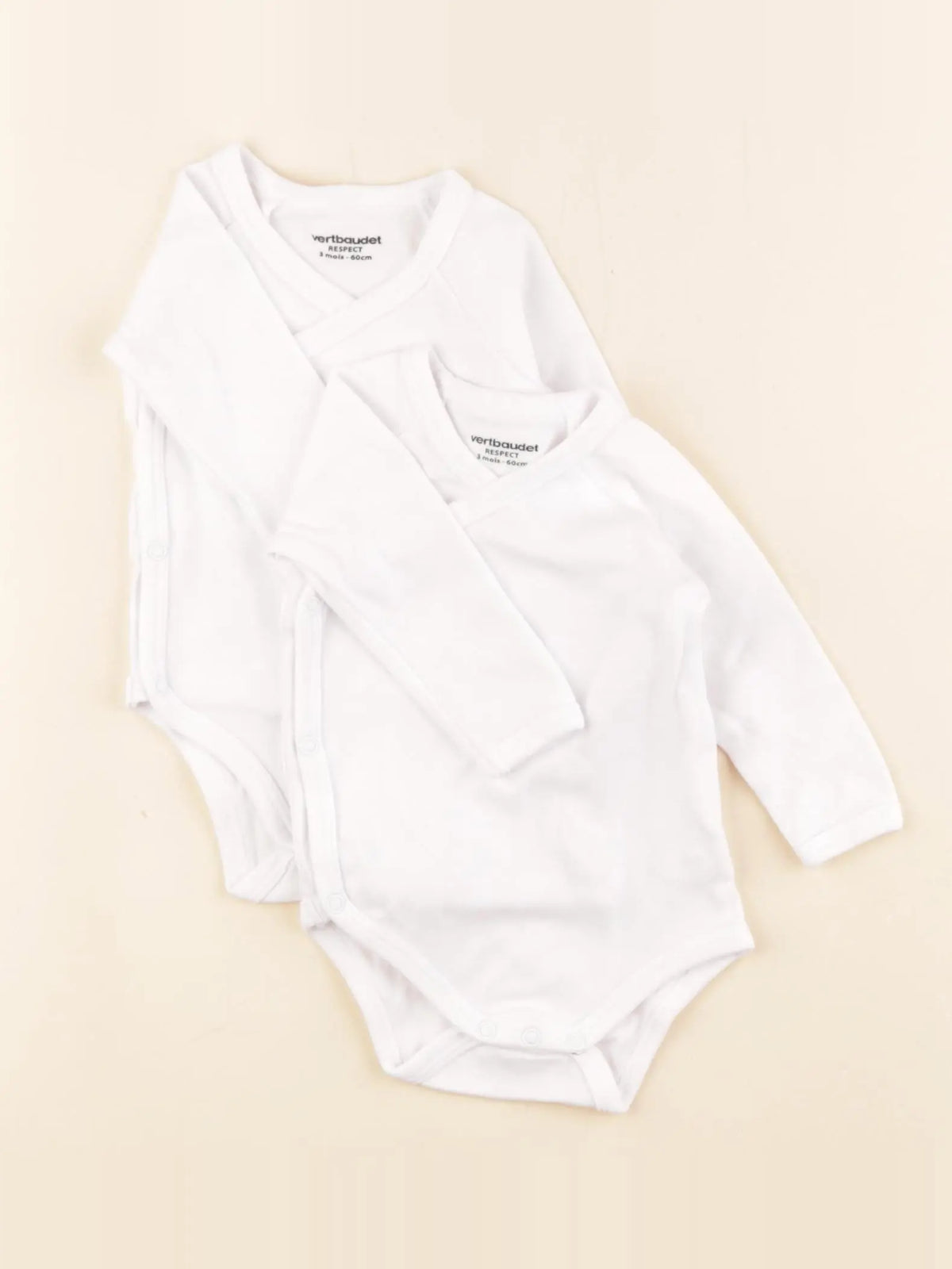 Vertbaudet - lot de 2 bodies en coton blanc - 3 mois