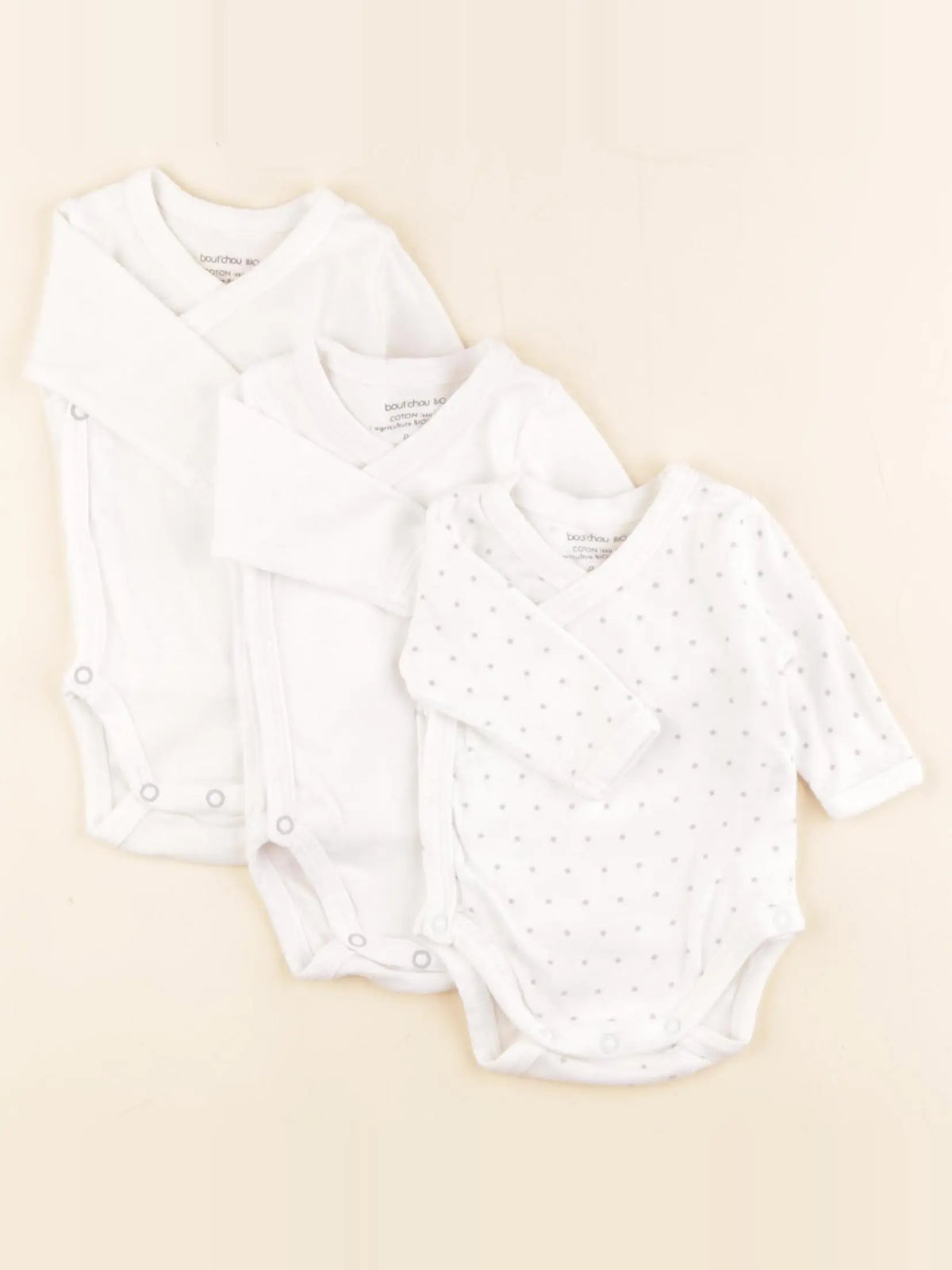 Boutchou - lot de 3 bodies en coton blanc - 0 mois