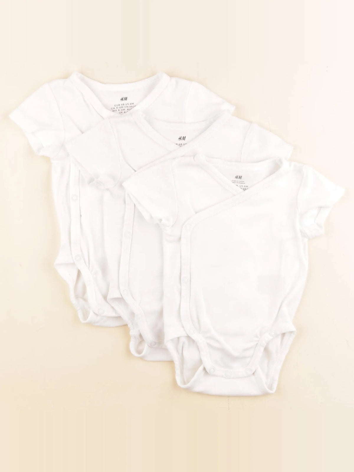 H&M - lot de 3 bodies en coton blanc - 4/6 mois