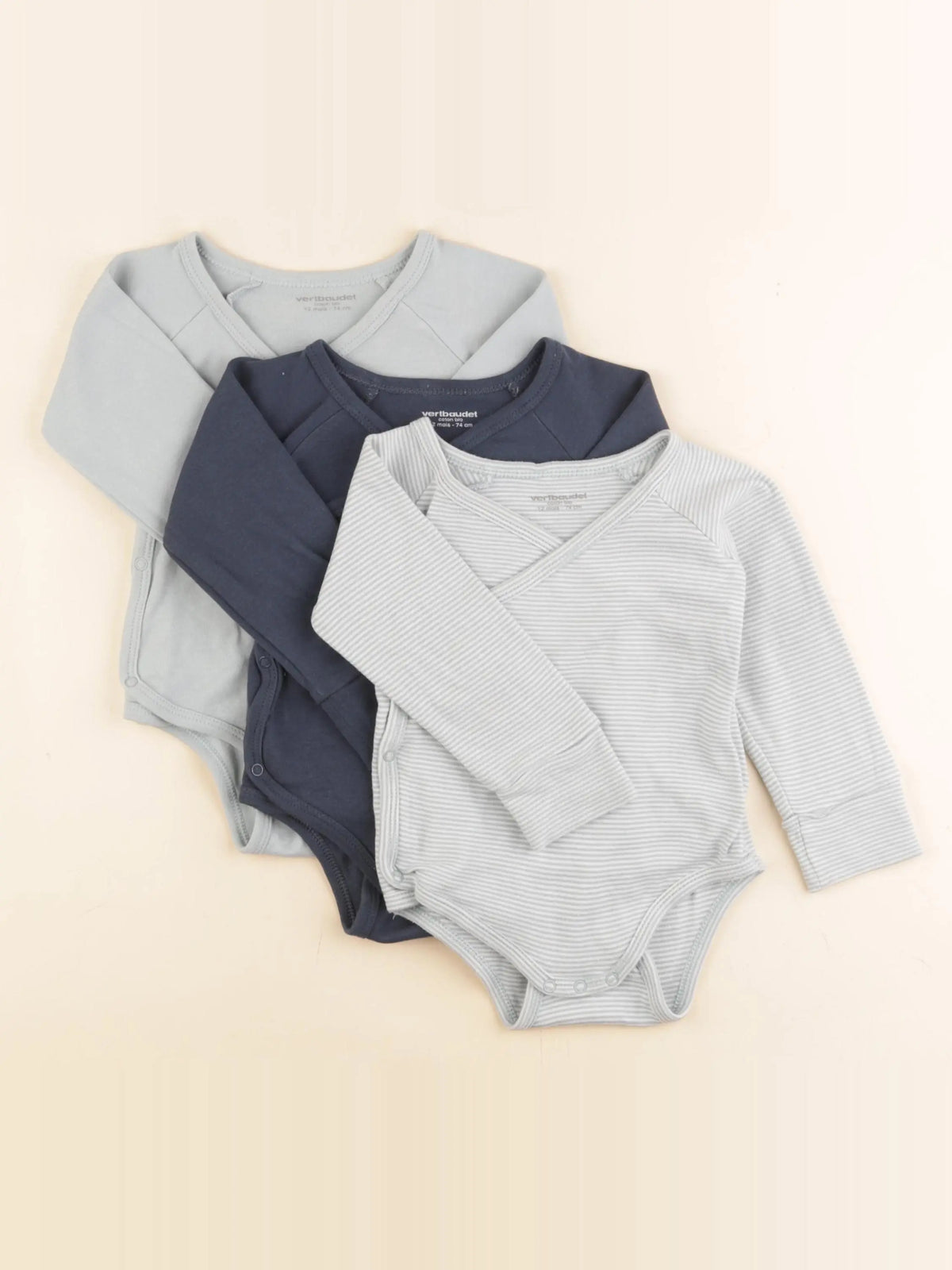 Vertbaudet - lot de 3 bodies en coton bleu, vert - 6/9 mois