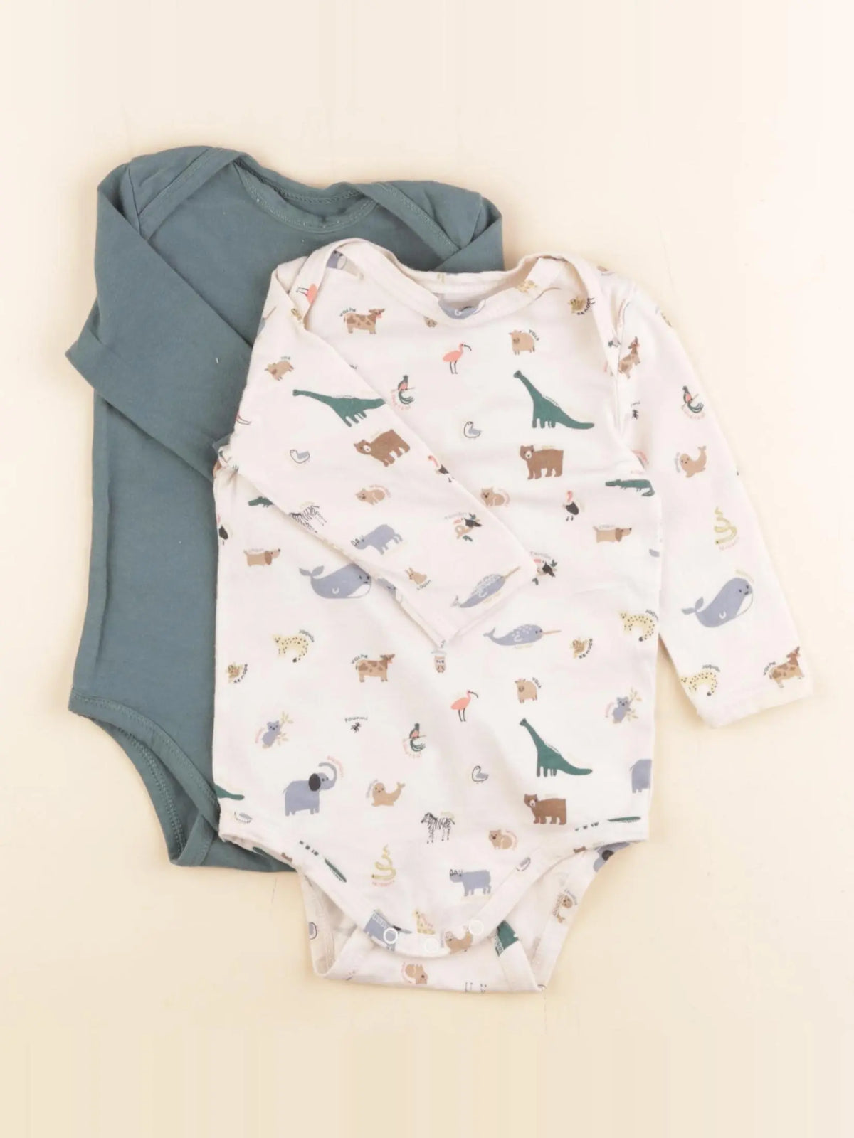 Tape à l'oeil - lot de 2 bodies en coton beige, vert - 6 mois