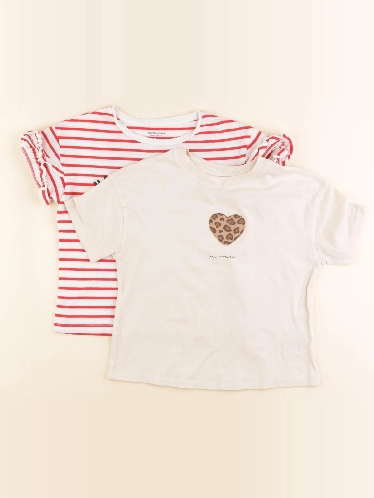 Vertbaudet - lot de 2 tee-shirts beige, rouge - 5 ans