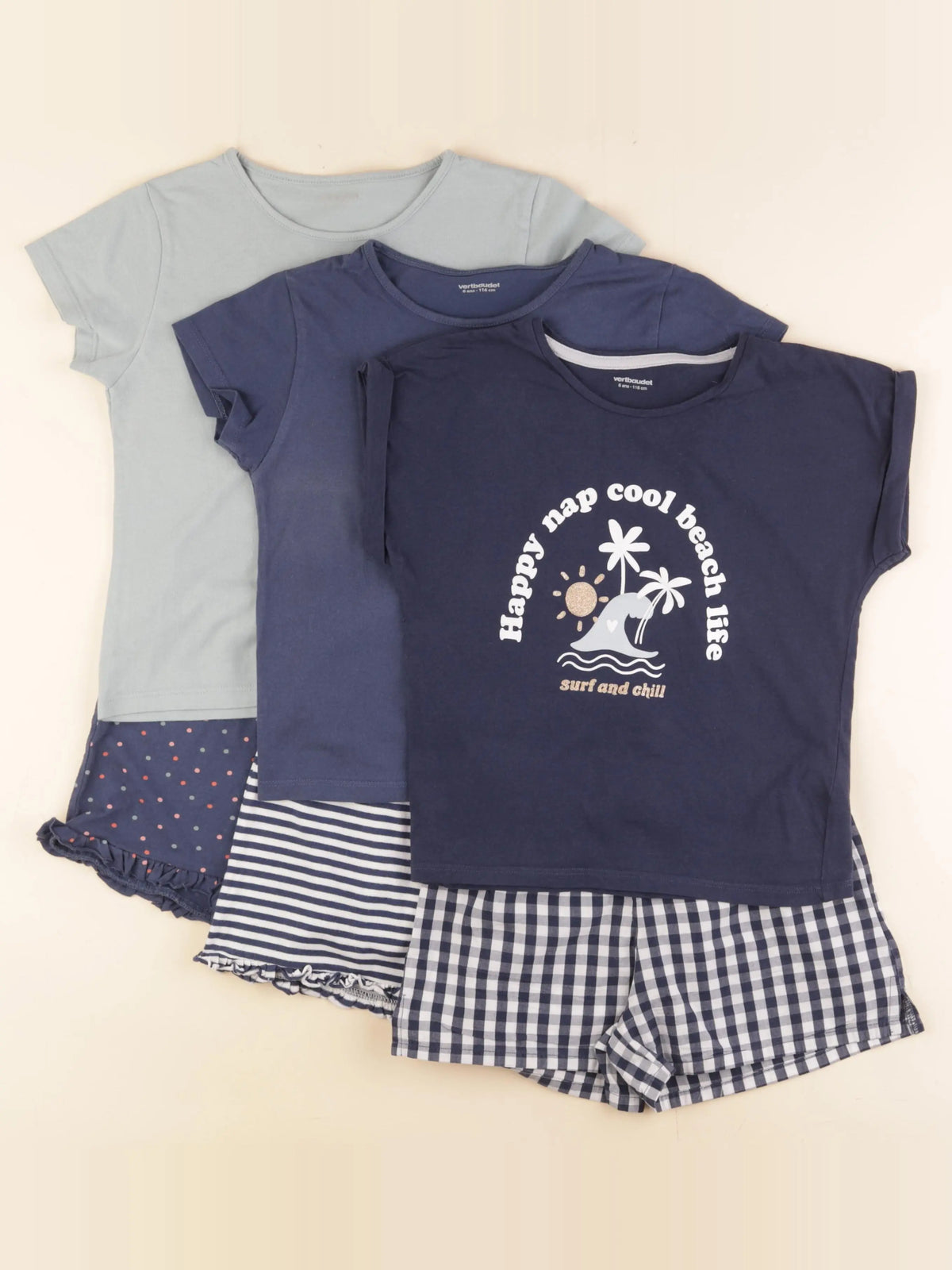 Vertbaudet - lot de 3 pyjamas coton bleu - 6 ans