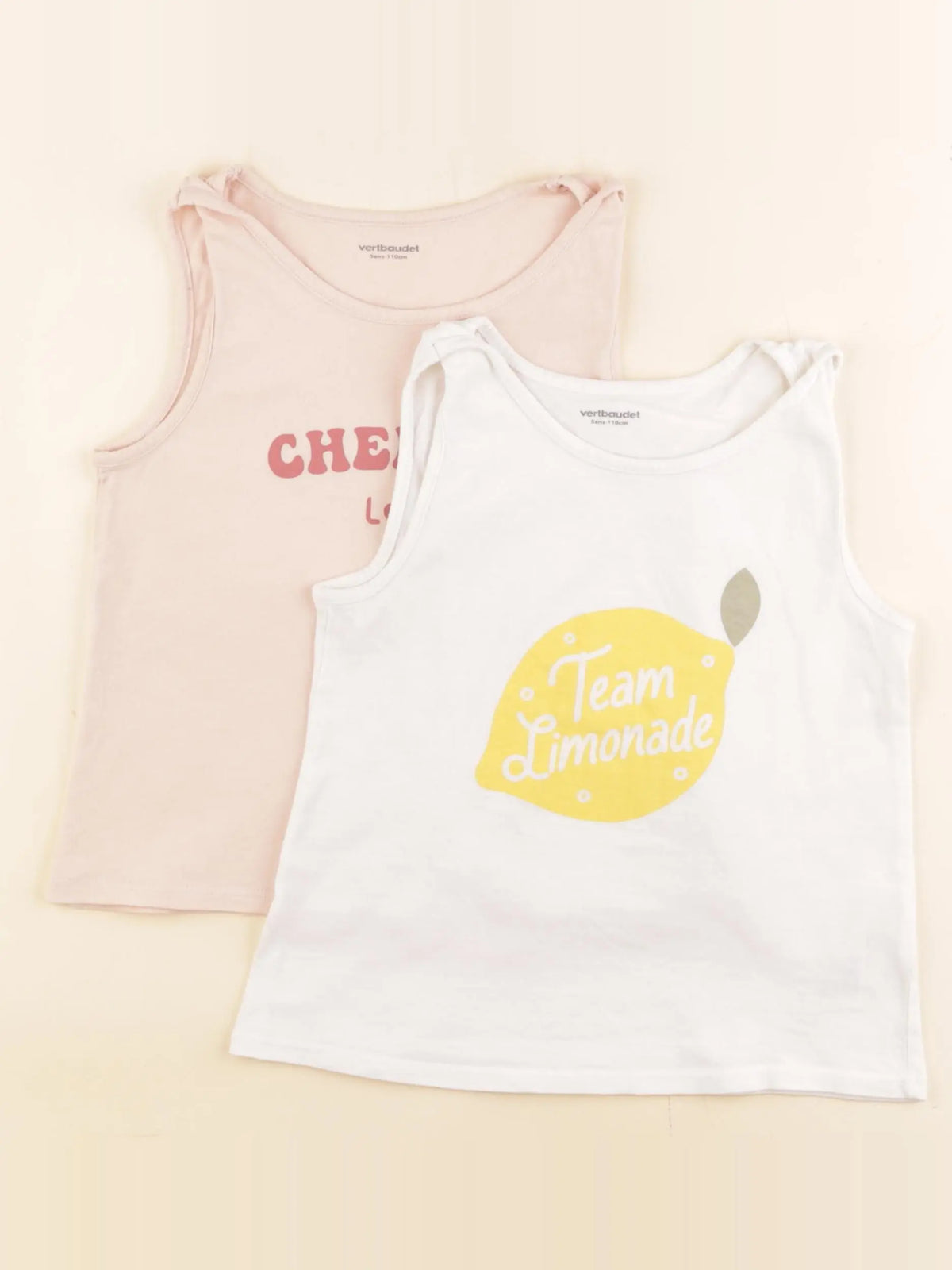 Vertbaudet - lot de 2 débardeurs blanc, rose - 5 ans