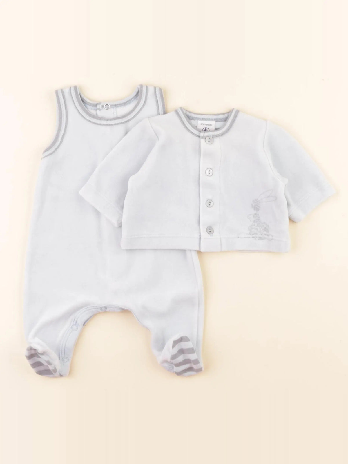 Petit Bateau - pyjama velours bleu - 0 mois