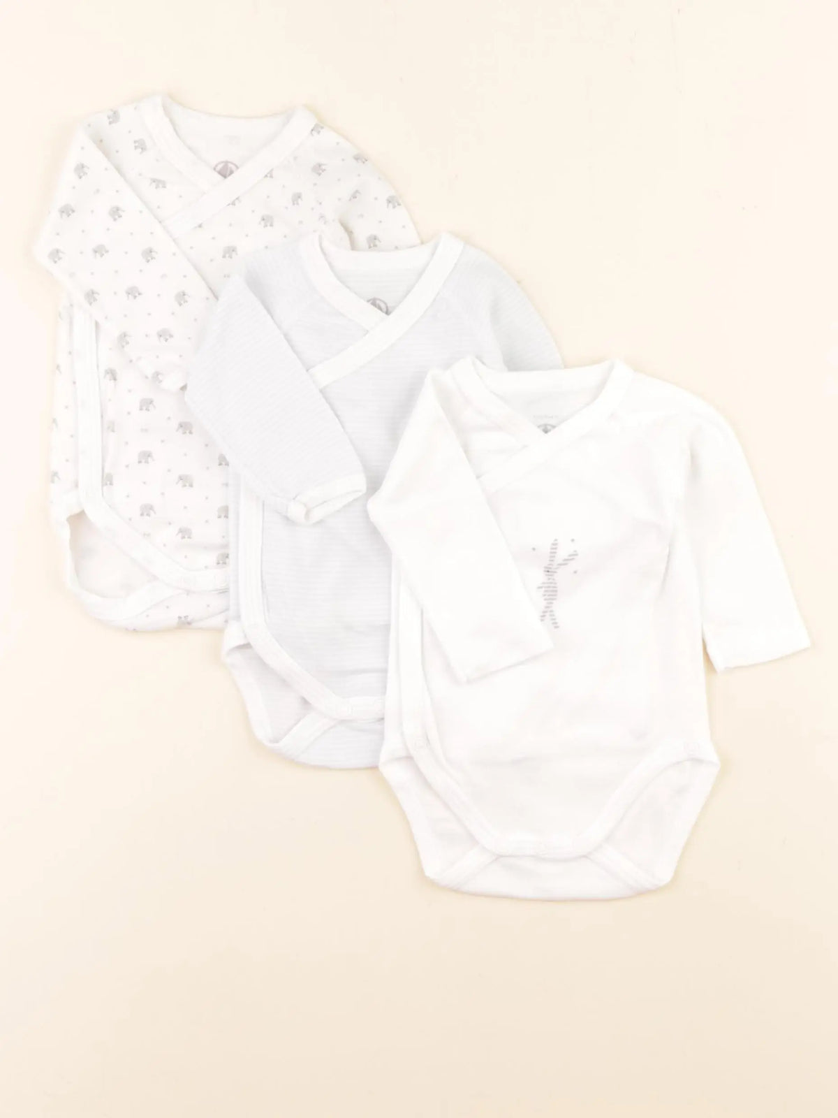 Petit Bateau - lot de 3 bodies en coton blanc, bleu - 1 mois