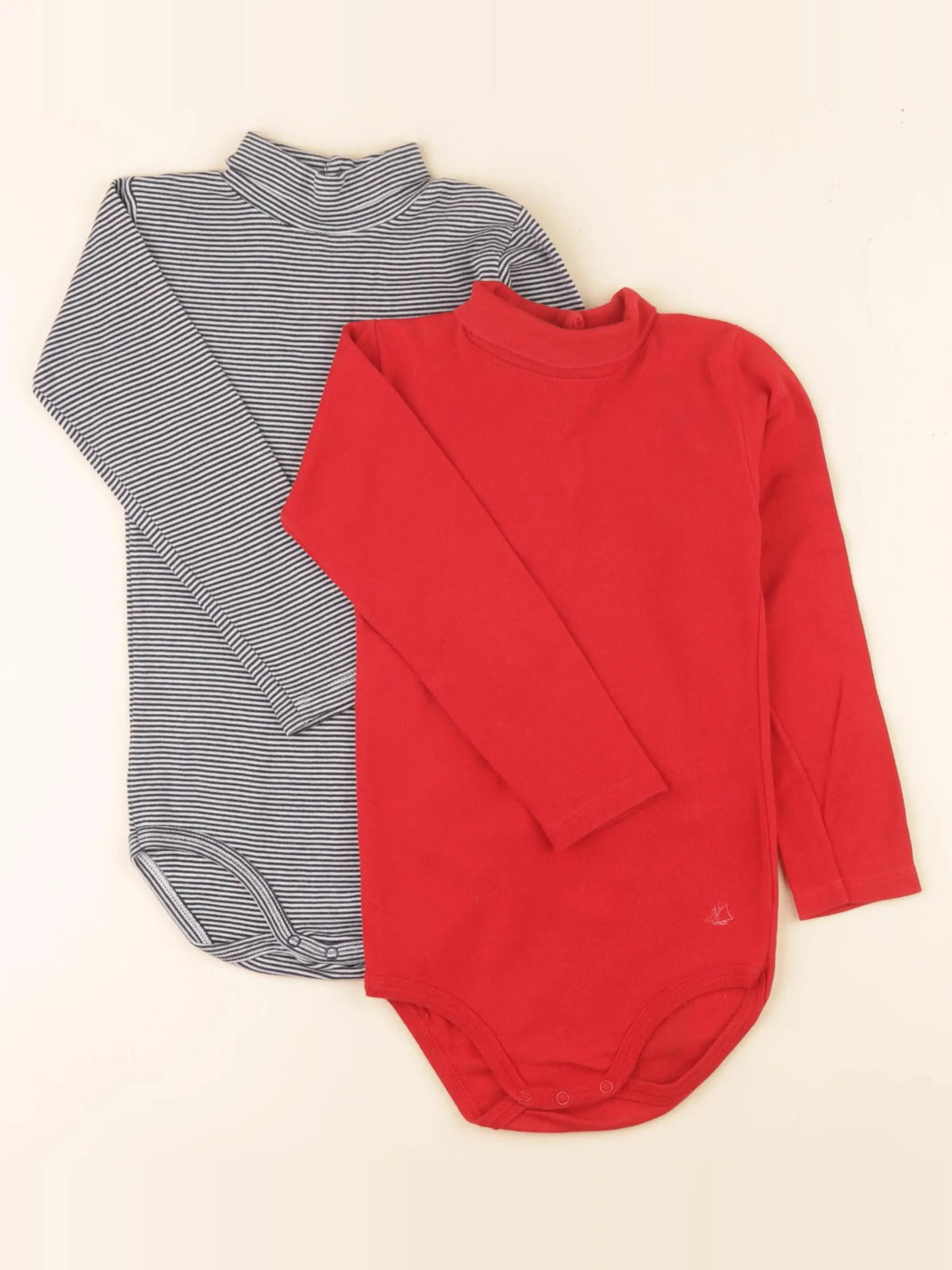 Petit Bateau - lot de 2 bodies à col rouge, bleu - 36 mois