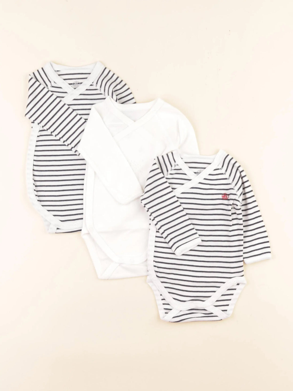 Petit Bateau - lot de 3 bodies en coton bleu, blanc - 3 mois