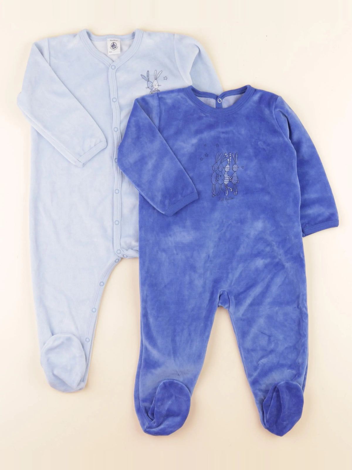 Petit Bateau - lot de 2 pyjamas velours bleu - 18 mois