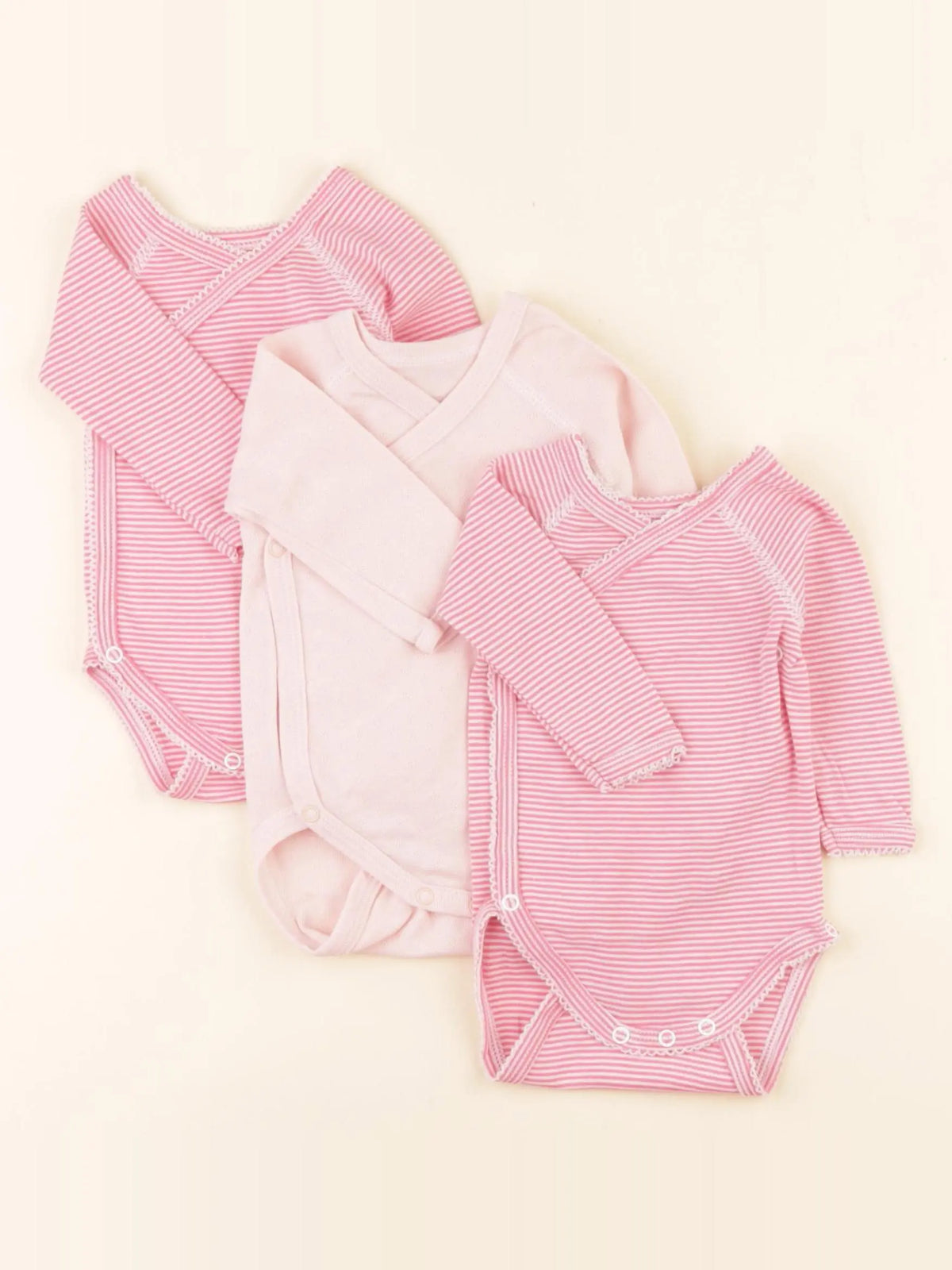 Petit Bateau - lot de 3 bodies en coton rose - 1 mois