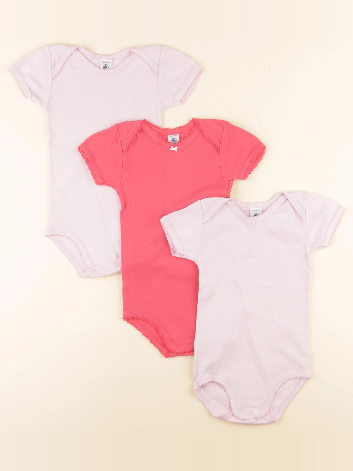 Petit Bateau - lot de 3 bodies en coton rose - 3 mois