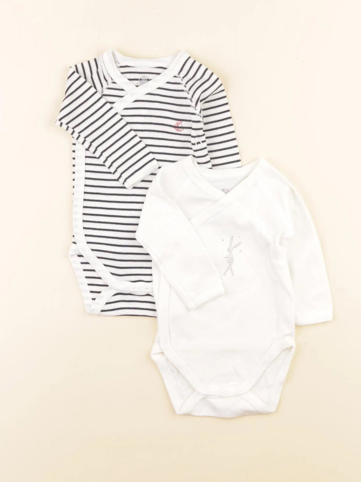Petit Bateau - lot de 2 bodies en coton blanc, bleu - 3 mois