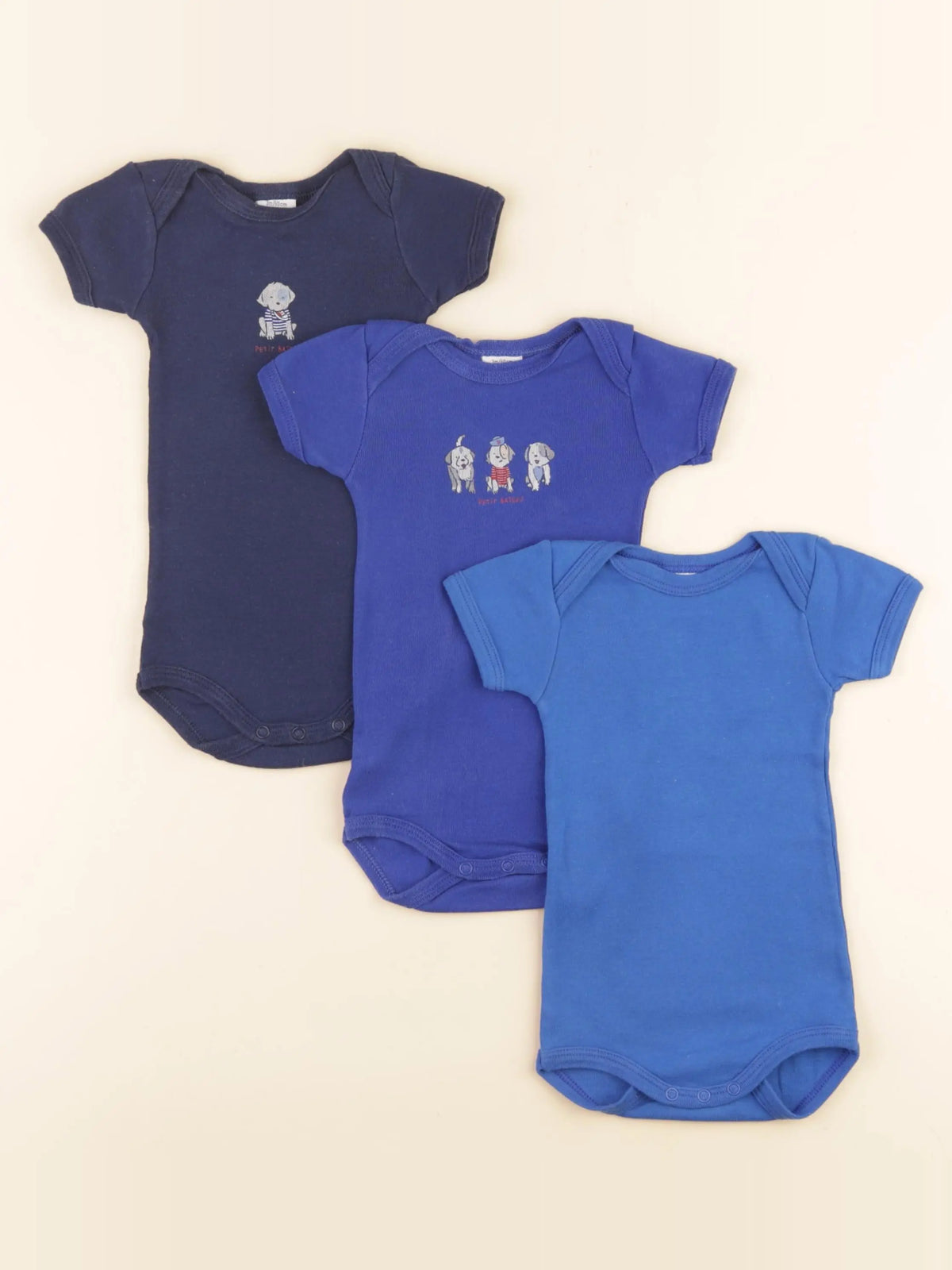 Petit Bateau - lot de 3 bodies en coton bleu - 3 mois