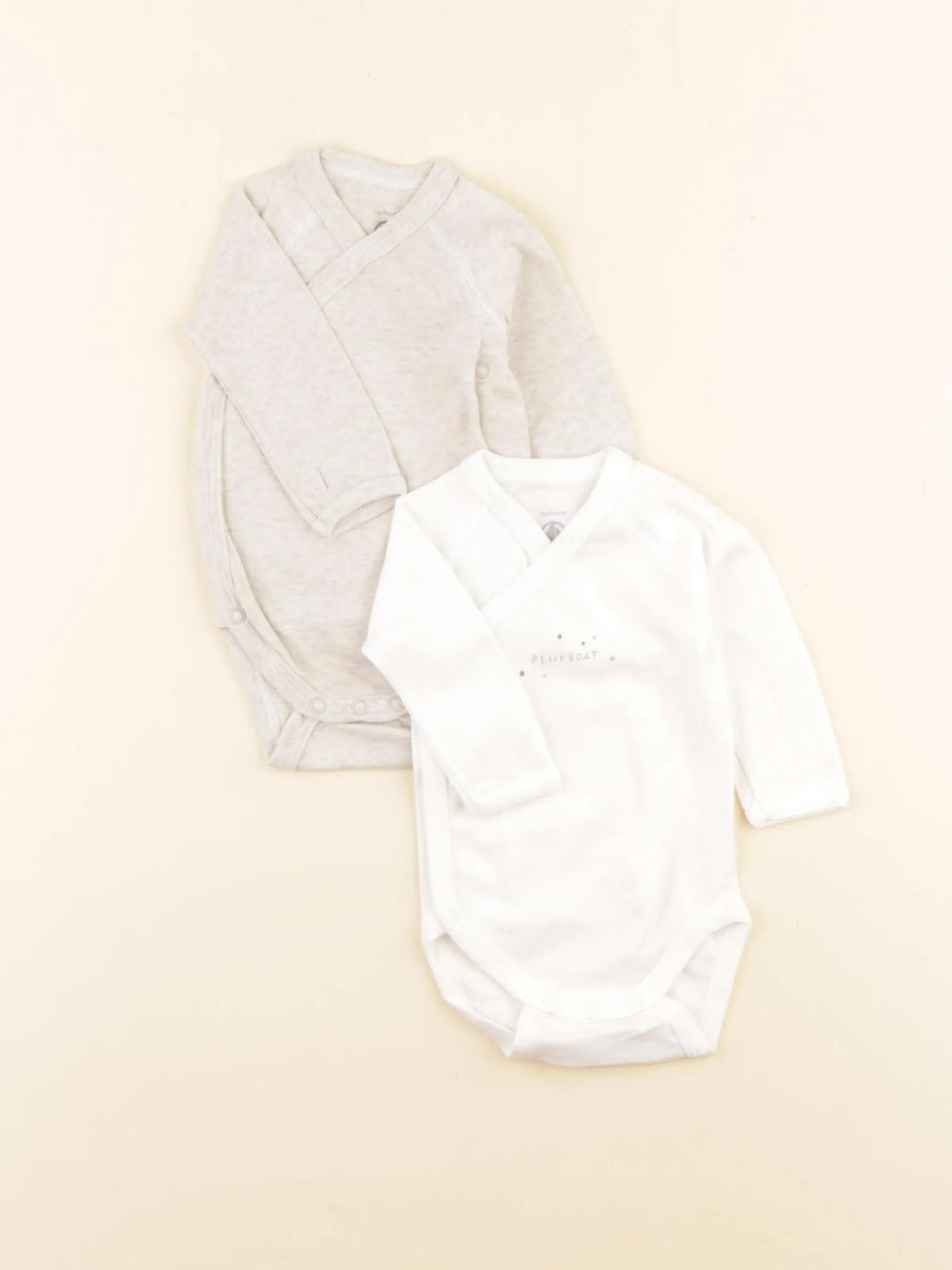 Petit Bateau - lot de 2 bodies en coton blanc, beige - 1 mois