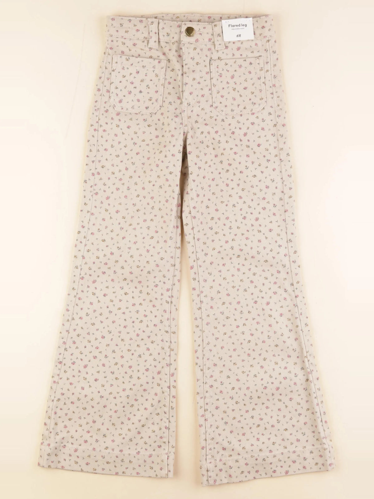 H&M - jean beige, rose - 7/8 ans