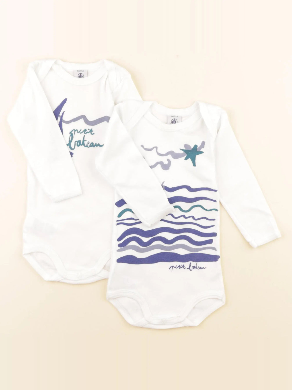 Petit Bateau - lot de 2 bodies en coton bleu - 9 mois