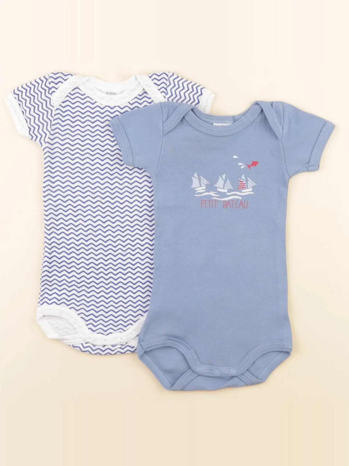Petit Bateau - lot de 2 bodies en coton bleu - 3 mois