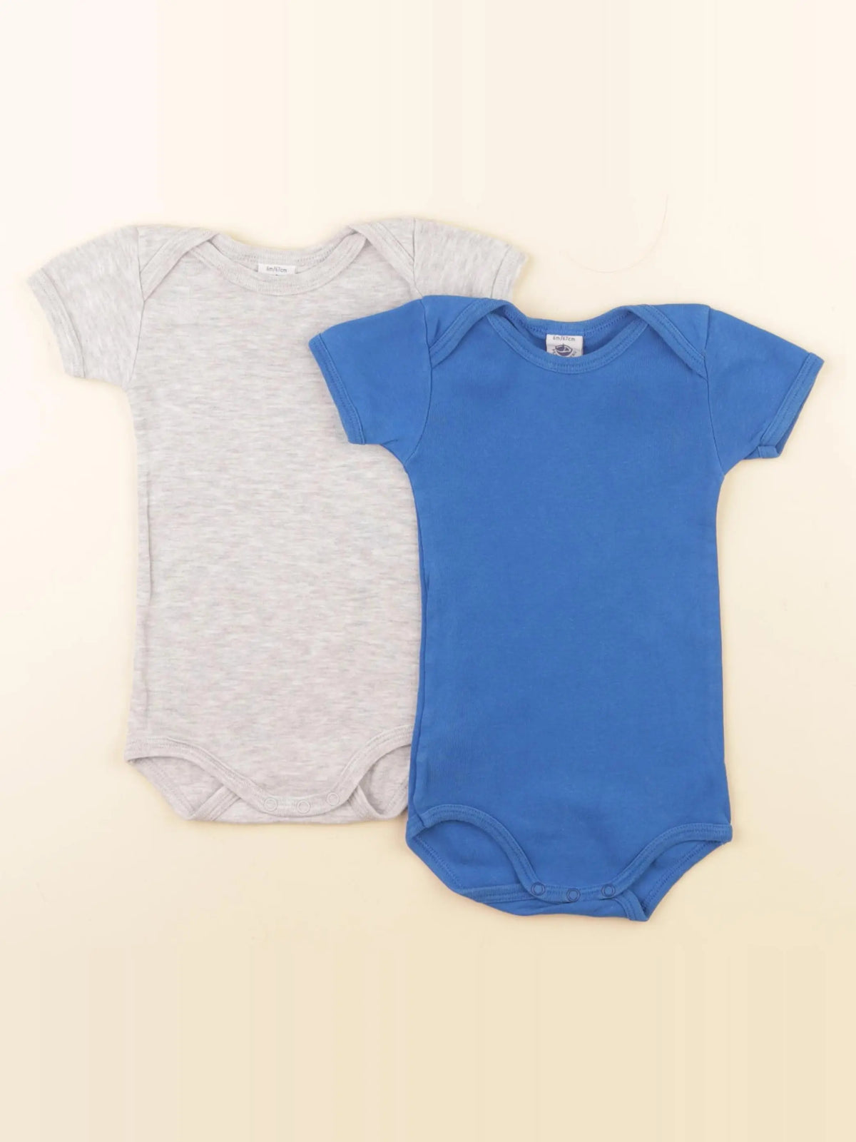 Petit Bateau - lot de 2 bodies en coton bleu, gris - 6 mois