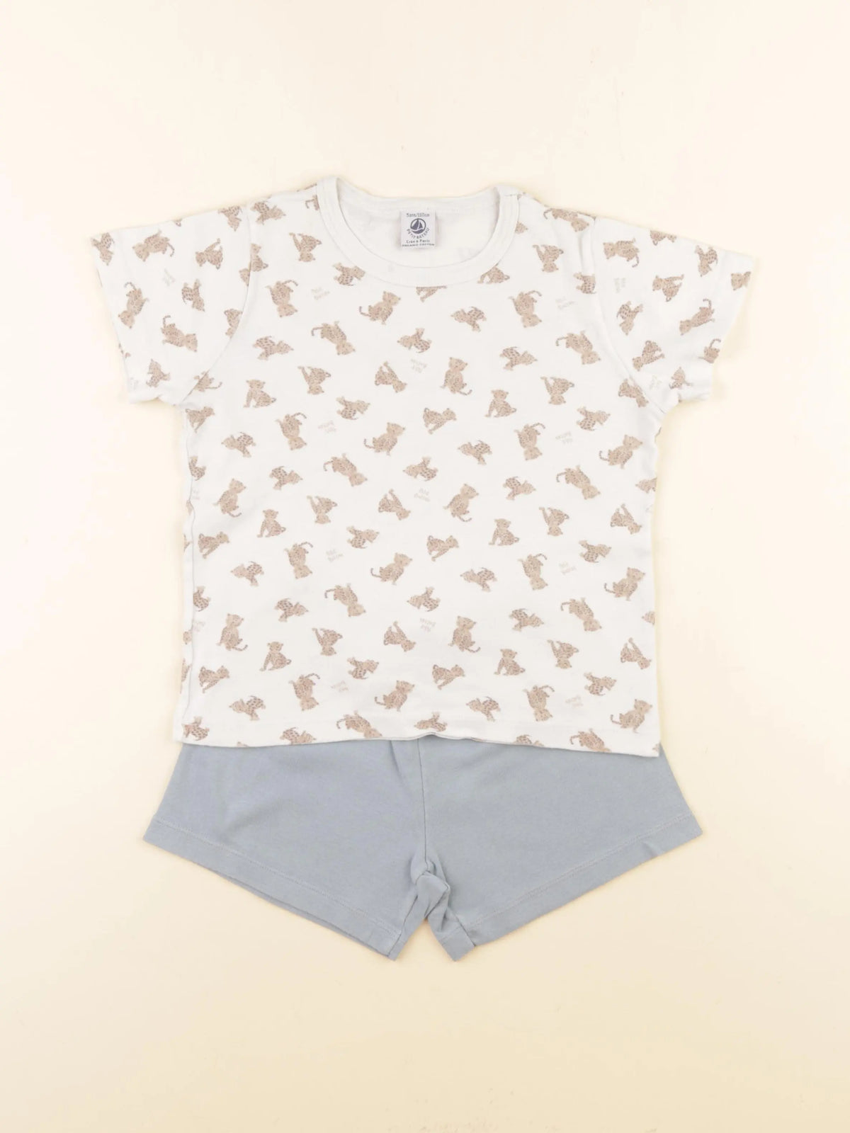Petit Bateau - pyjama coton bleu, beige - 5 ans