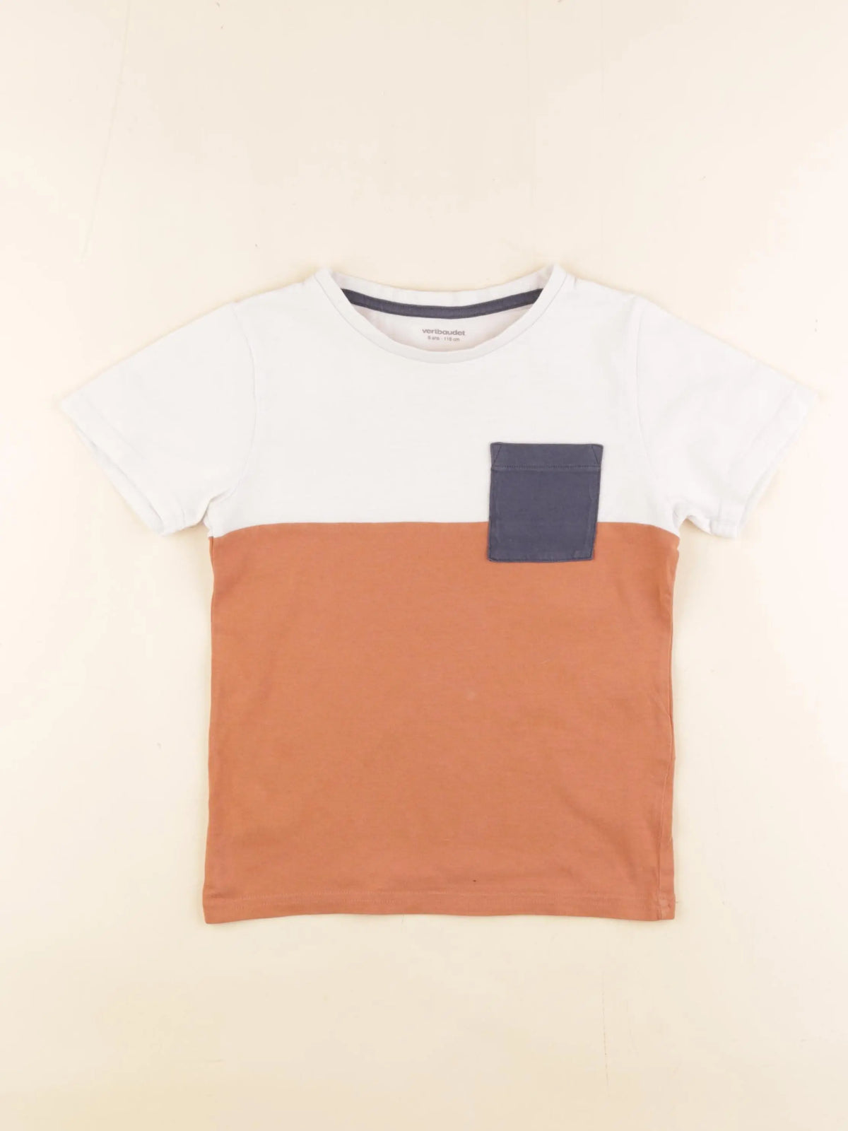 Vertbaudet - tee-shirt blanc, marron - 6 ans