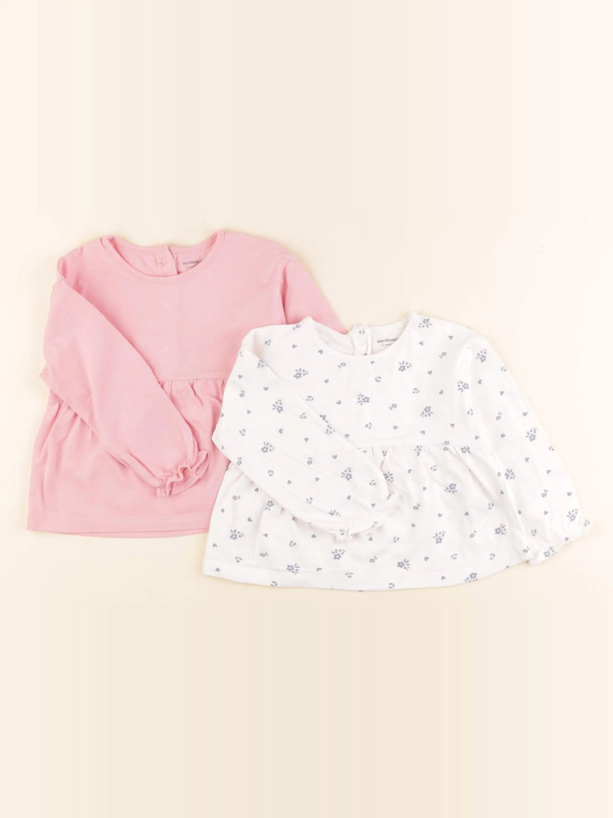 Vertbaudet - lot de 2 tee-shirts blanc, rose - 12 mois