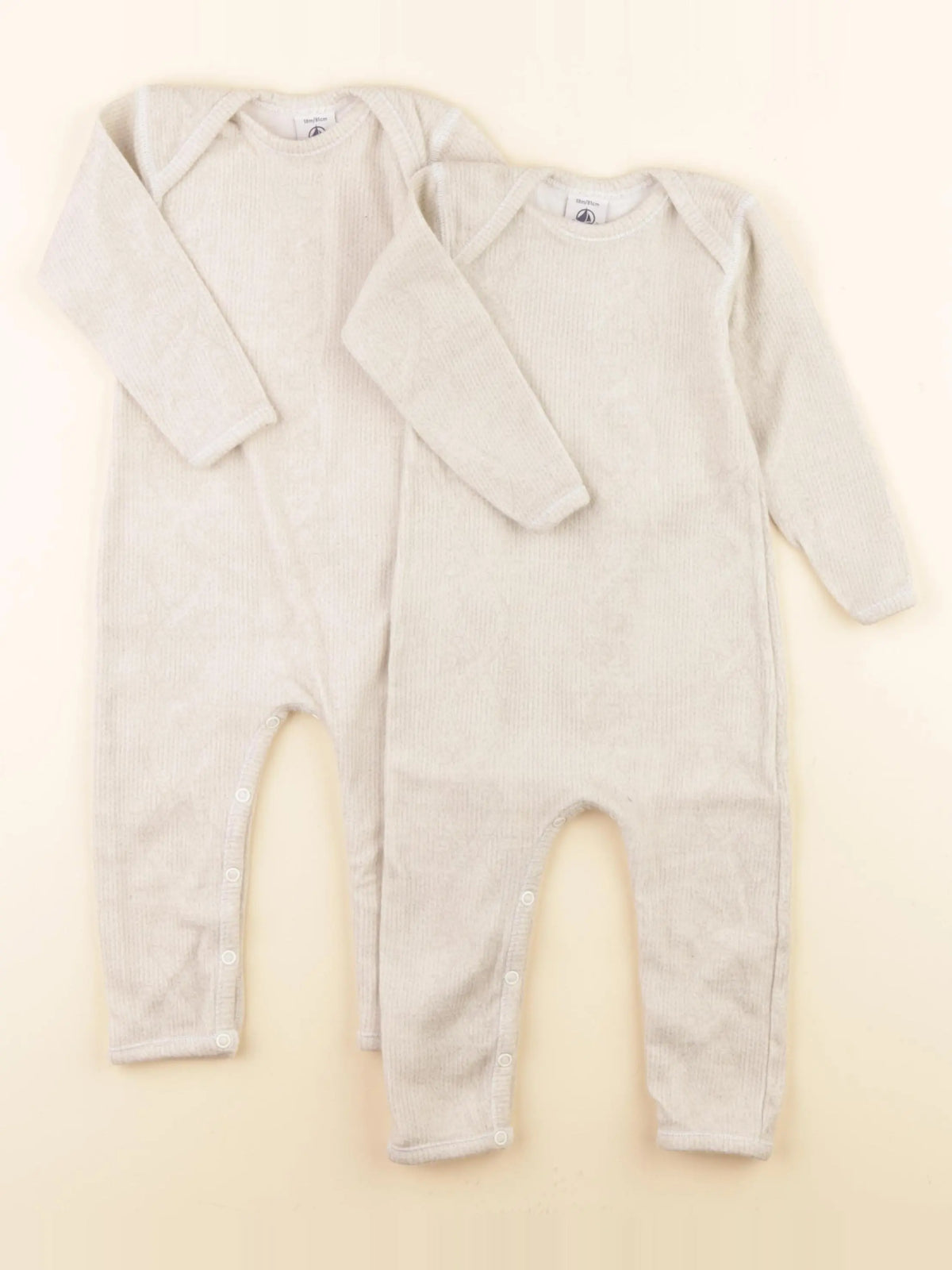 Petit Bateau - lot de 2 pyjamas velours beige - 18 mois