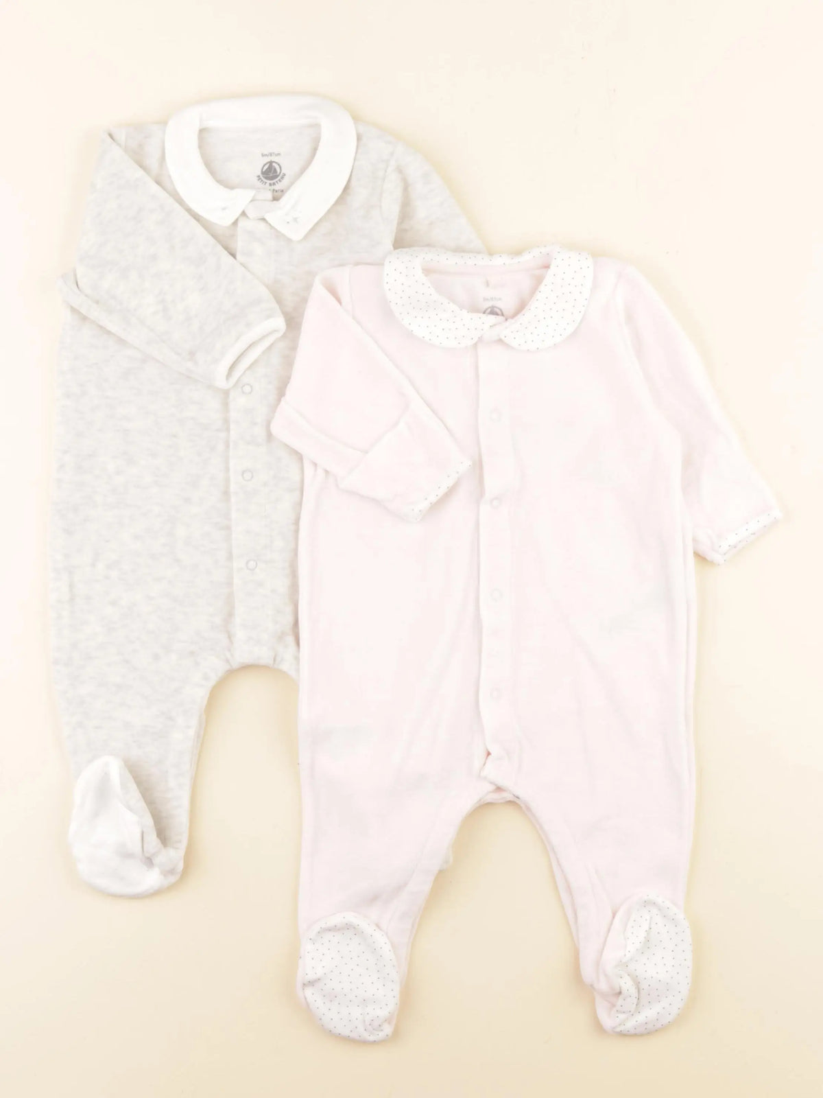 Petit Bateau - lot de 2 pyjamas velours rose, gris - 6 mois