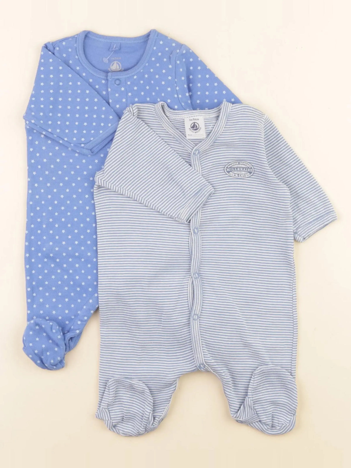 Petit Bateau - lot de 2 pyjamas coton bleu - 1 mois