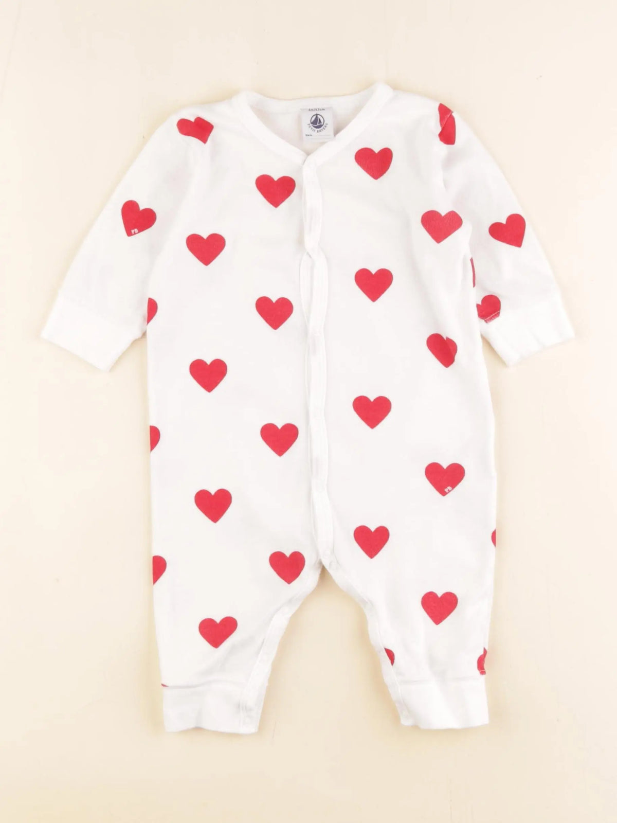 Petit Bateau - pyjama coton blanc, rouge - 6 mois