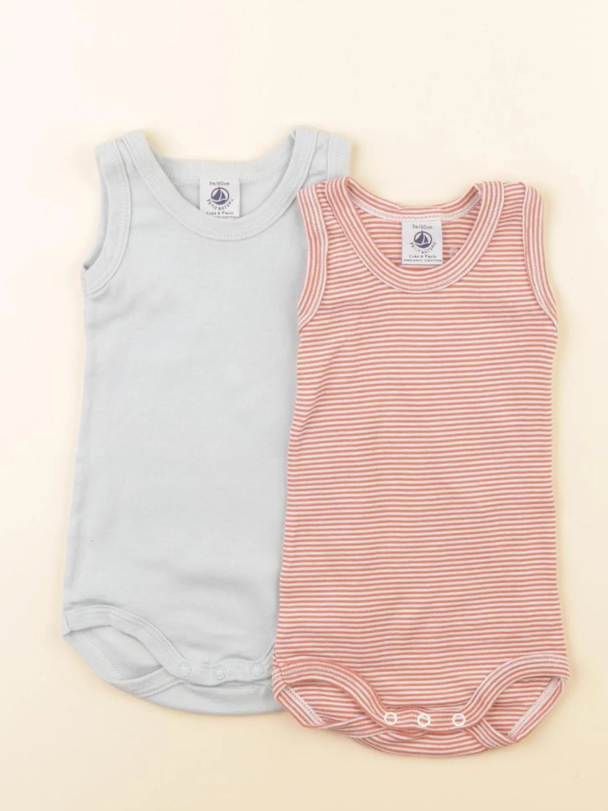 Petit Bateau - lot de 2 bodies en coton vert, orange - 3 mois