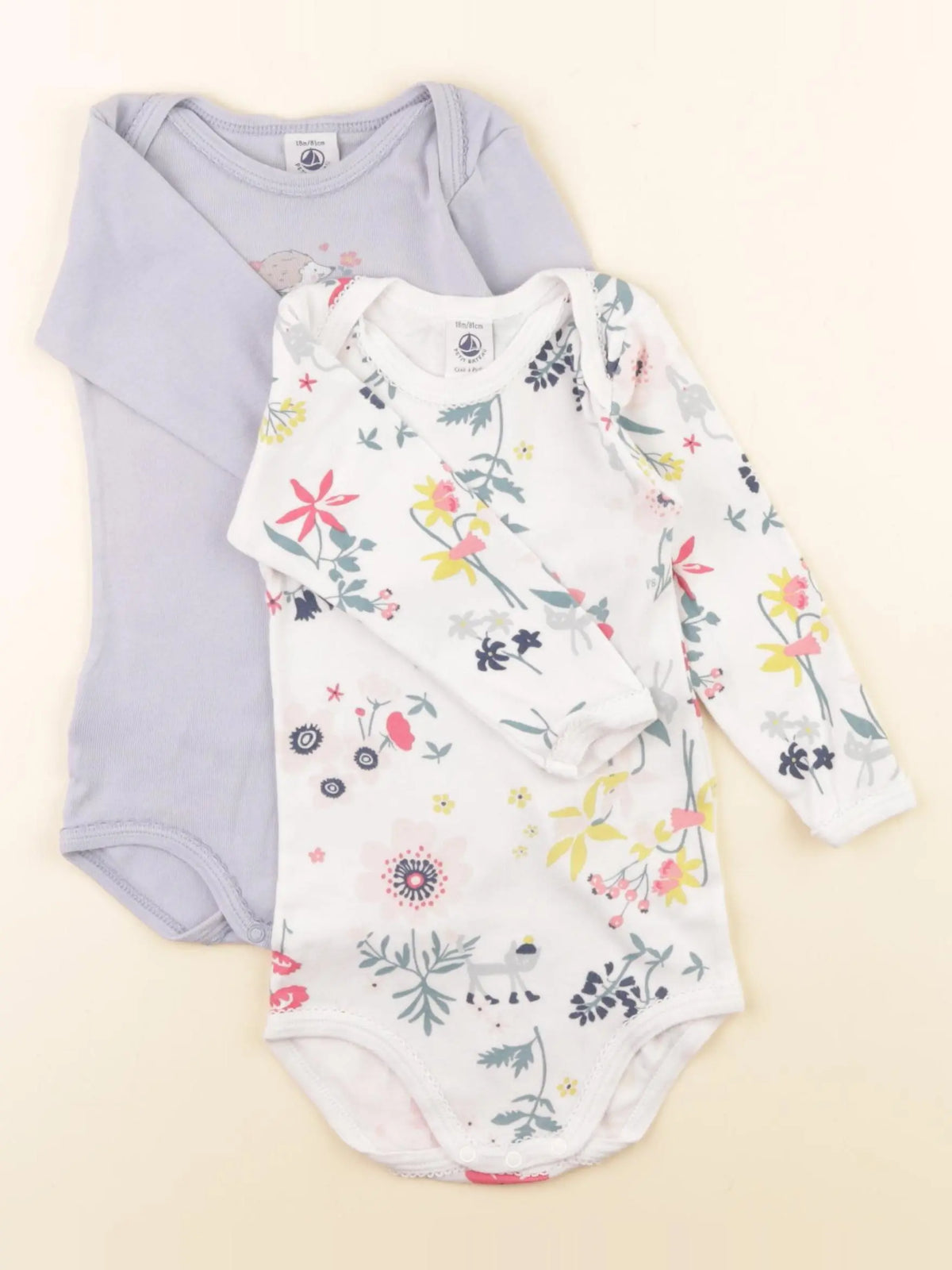 Petit Bateau - lot de 2 bodies en coton multicolore, bleu - 18 mois