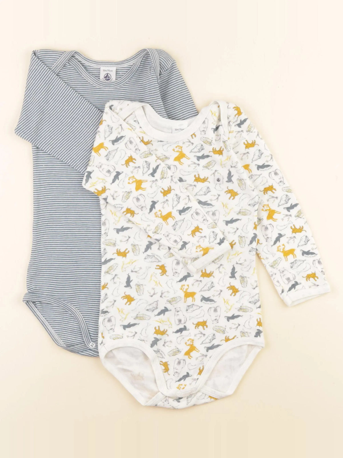 Petit Bateau - lot de 2 bodies en coton jaune, bleu - 36 mois