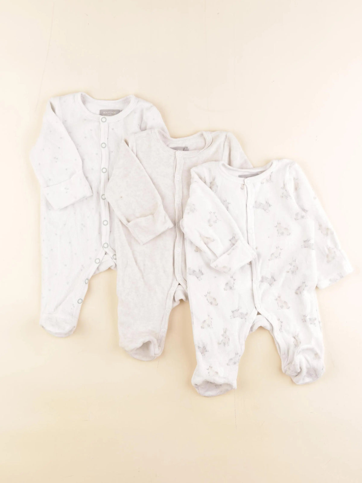 Boutchou - lot de 3 pyjamas velours multicolore - 1 mois
