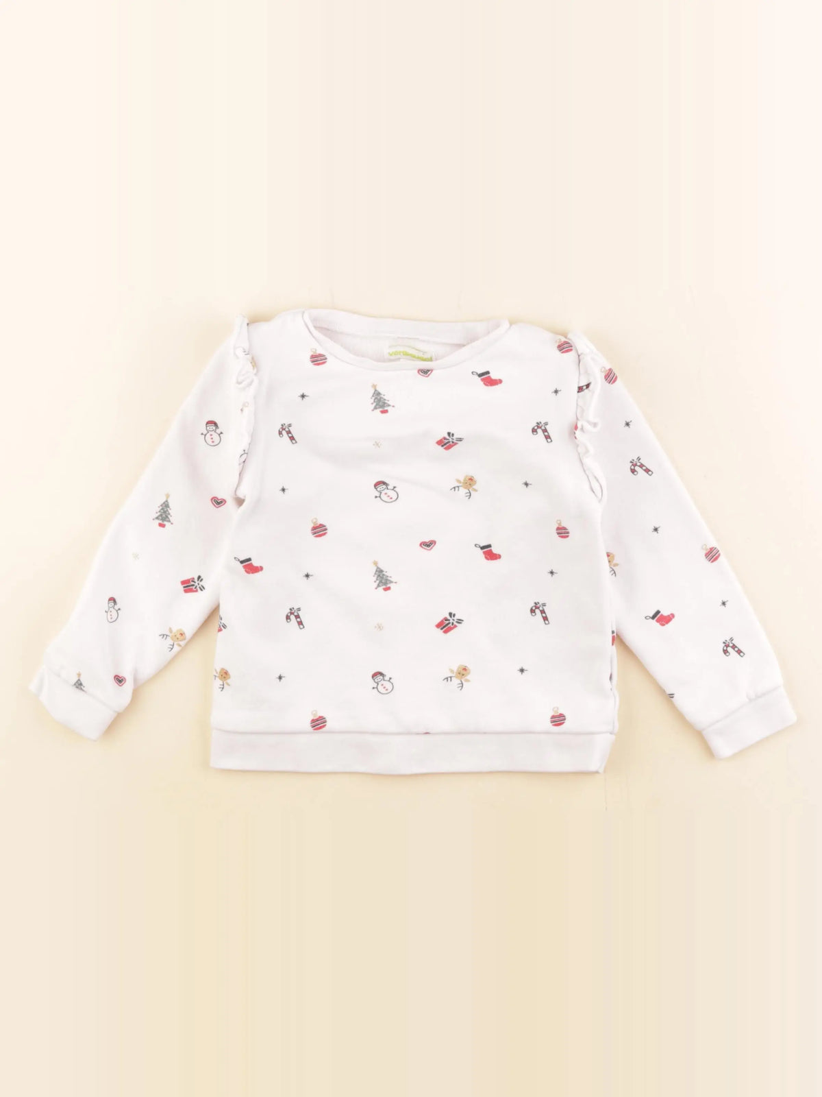 Vertbaudet - sweat blanc, rouge - 4 ans