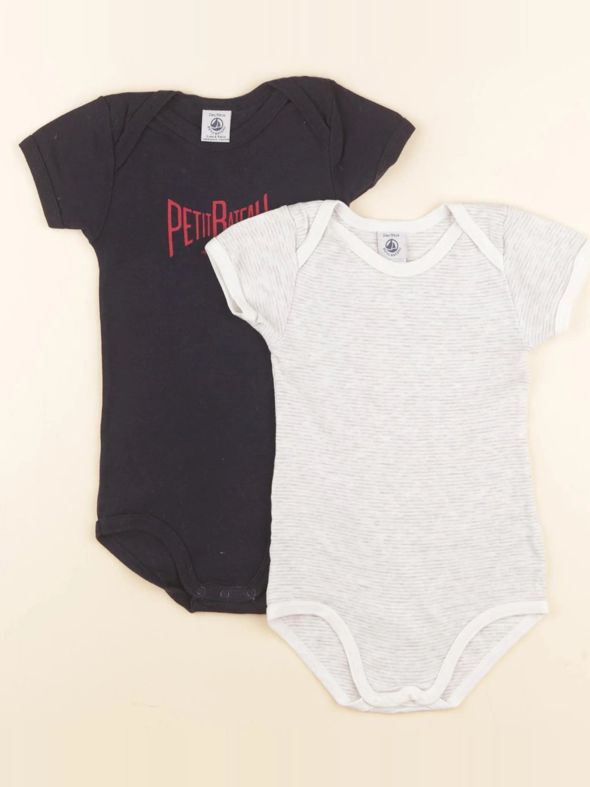 Petit Bateau - lot de 2 bodies en coton gris, noir - 24 mois