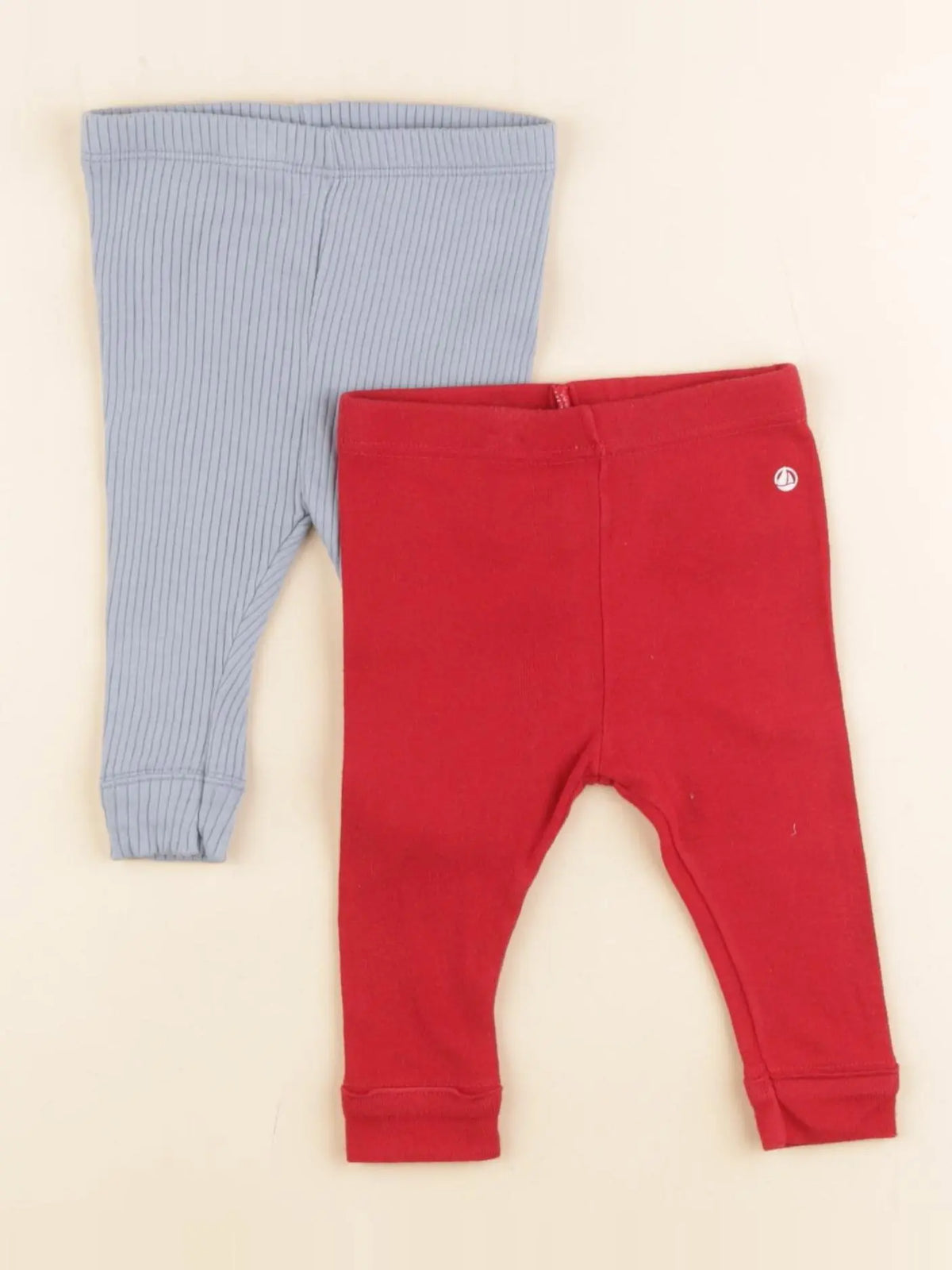 Petit Bateau - lot de 2 leggings bleu, rouge - 3 mois