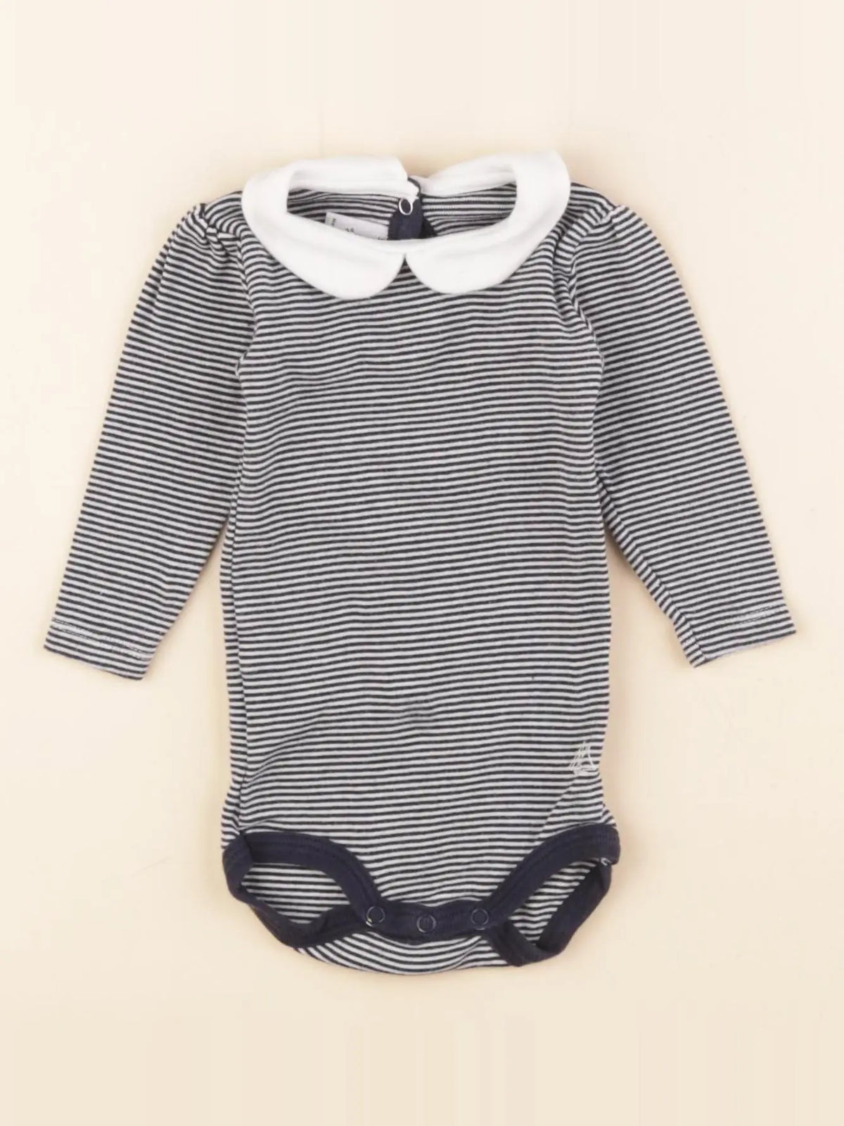Petit Bateau - body à col blanc, bleu - 3 mois