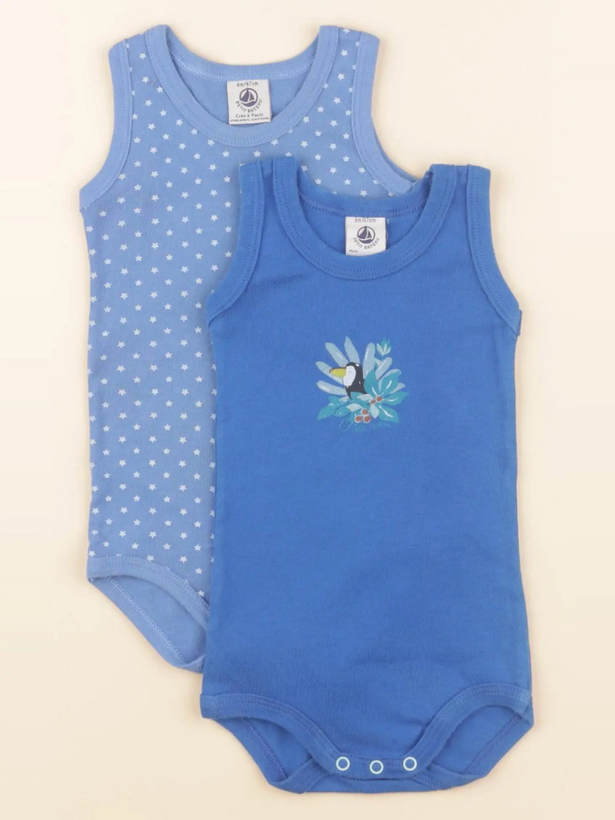 Petit Bateau - lot de 2 bodies en coton bleu - 6 mois