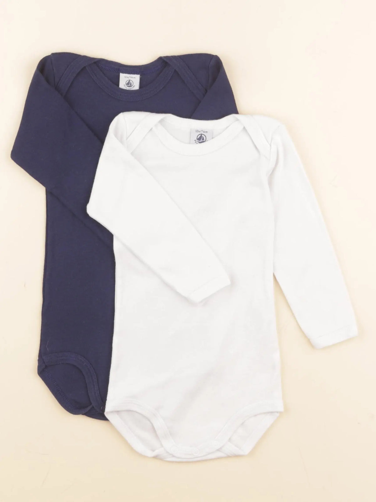 Petit Bateau - lot de 2 bodies en coton blanc, bleu - 12 mois