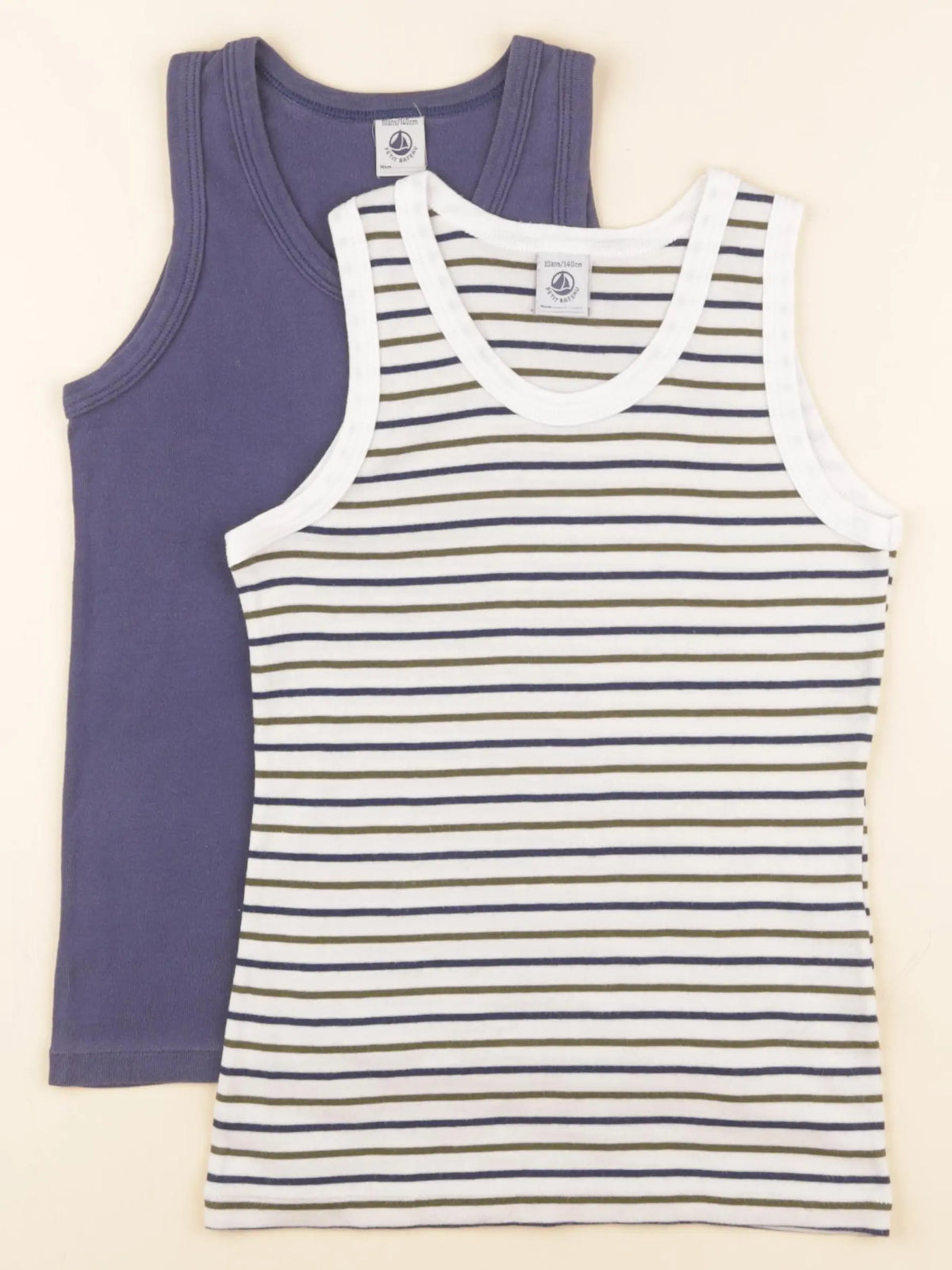 Petit Bateau - lot de 2 maillots de corps blanc, bleu - 10 ans
