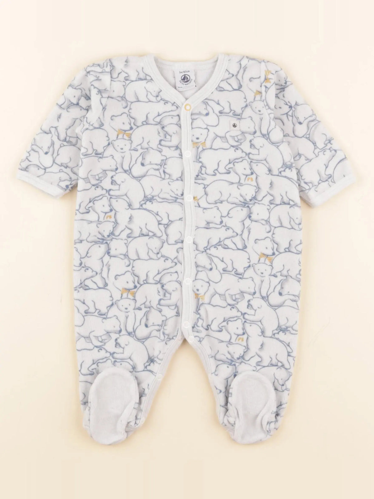 Petit Bateau - pyjama velours gris - 3 mois
