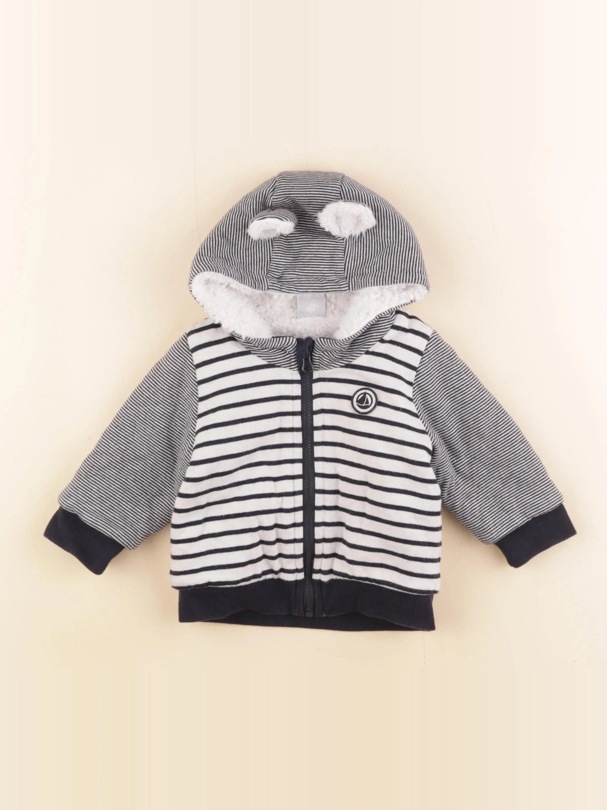 Petit Bateau - veste doublé blanc, bleu - 6 mois