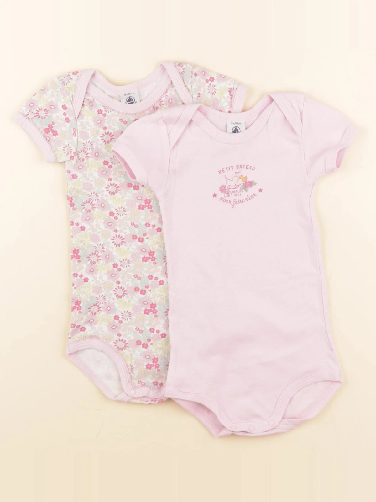 Petit Bateau - lot de 2 bodies en coton rose - 18 mois