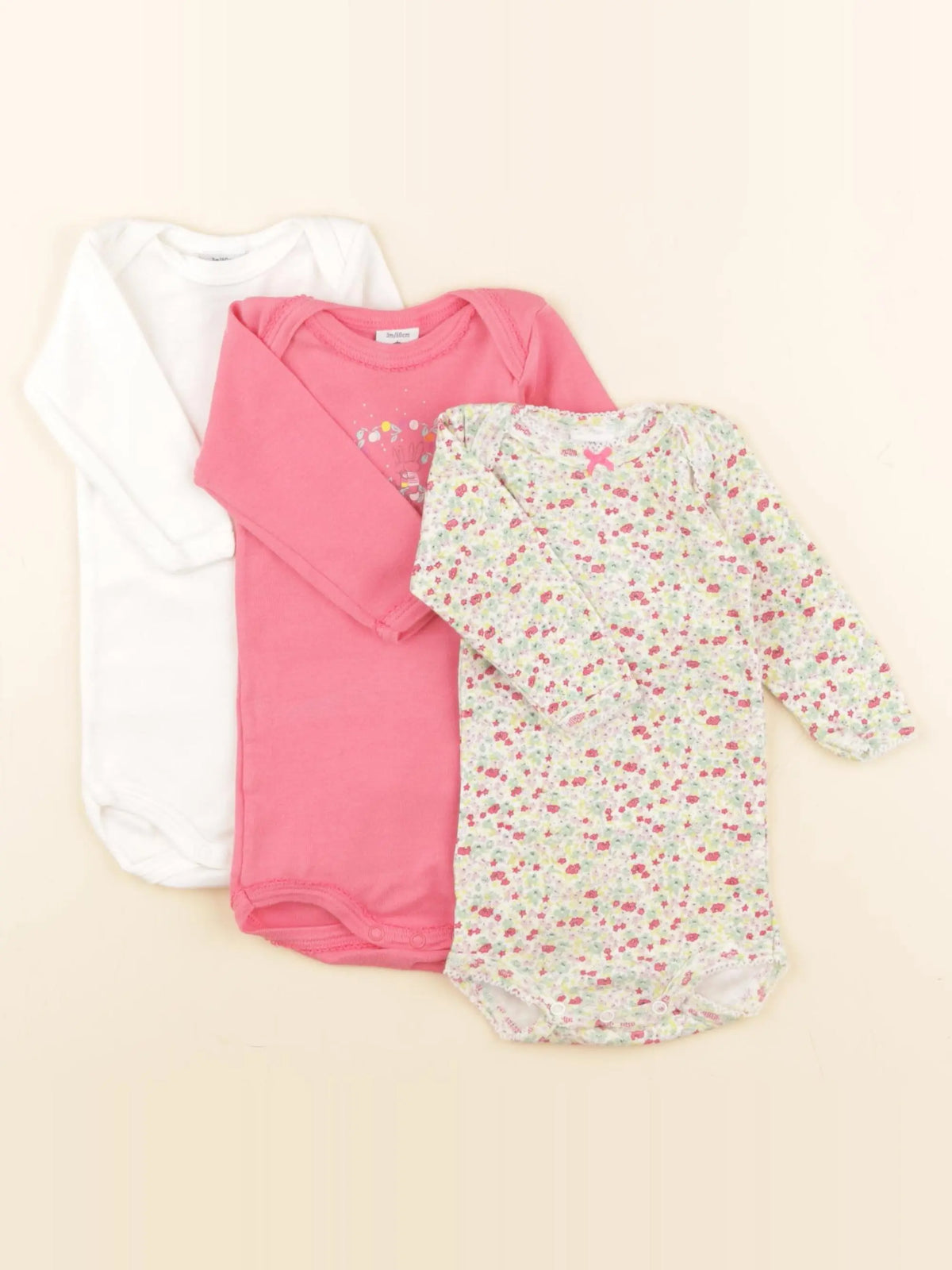 Petit Bateau - lot de 3 bodies en coton multicolore - 3 mois
