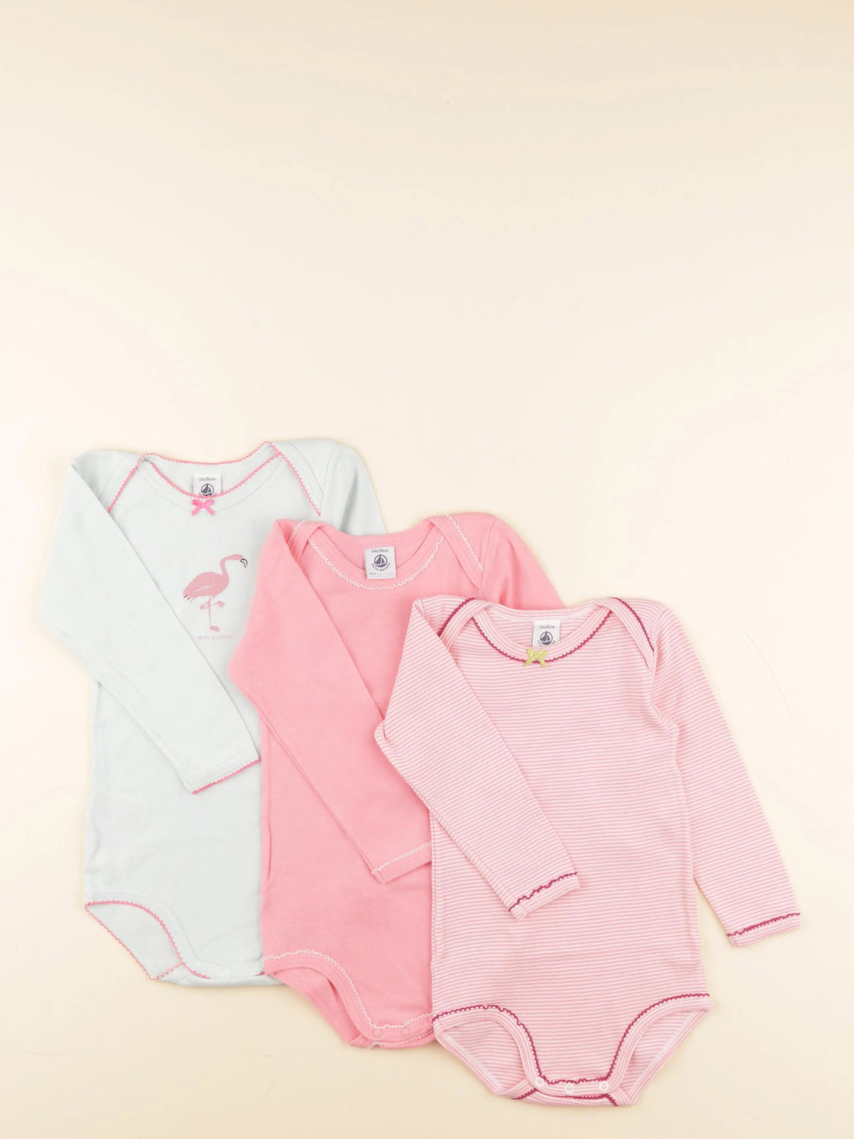 Petit Bateau - lot de 3 bodies en coton bleu, rose - 24 mois