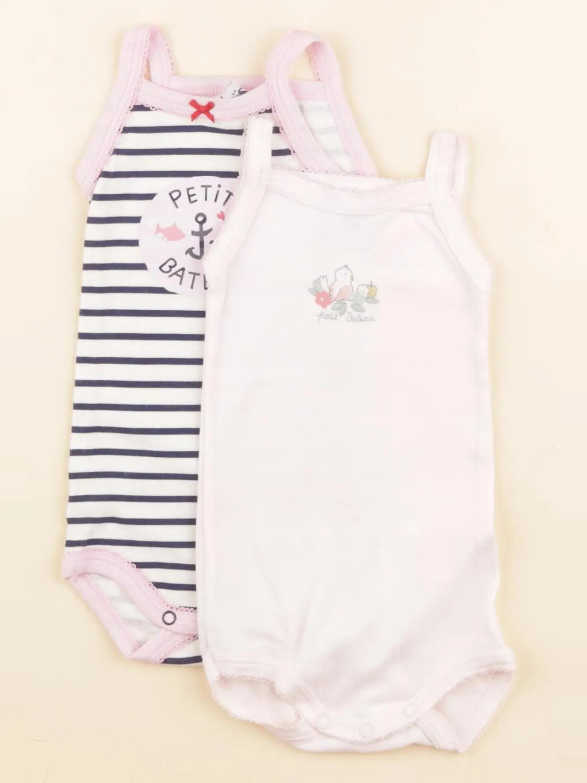 Petit Bateau - lot de 2 bodies en coton bleu, rose - 3 mois