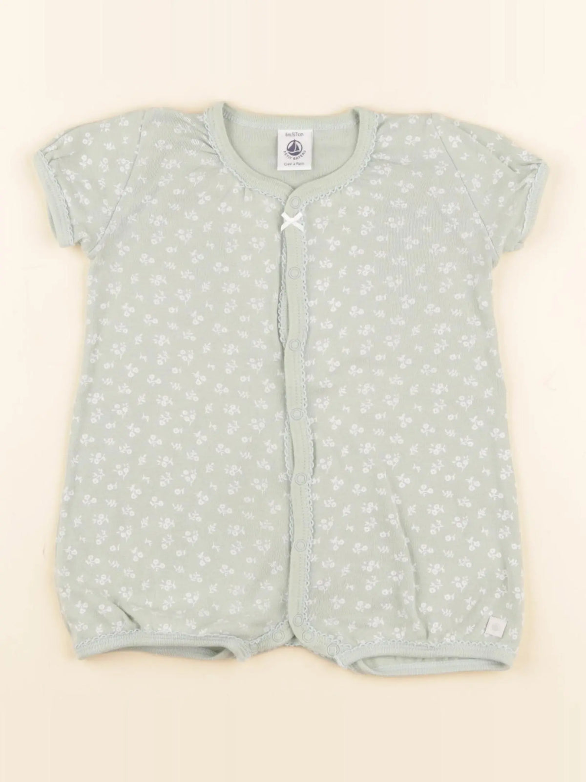 Petit Bateau - pyjama coton vert - 6 mois