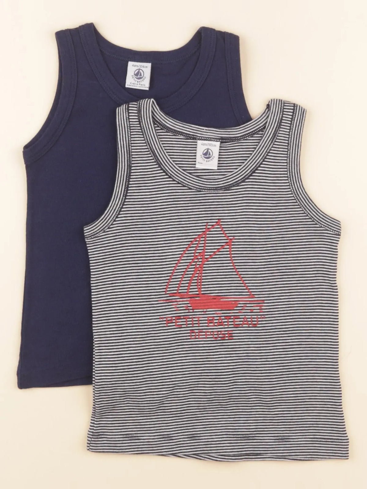 Petit Bateau - lot de 2 maillots de corps coton bleu - 4 ans