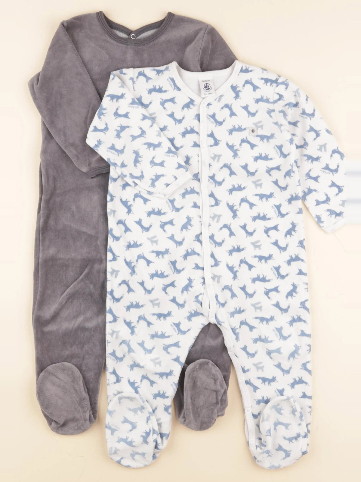 Petit Bateau - lot de 2 pyjamas velours bleu, gris - 18 mois