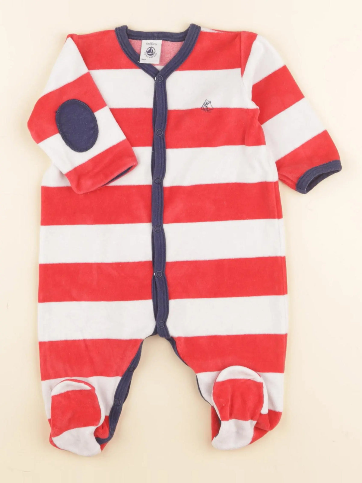 Petit Bateau - pyjama velours blanc, bleu, rouge - 6 mois
